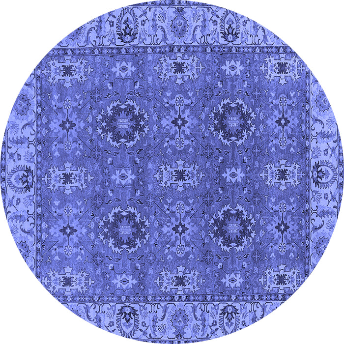 Round Machine Washable Oriental Blue Industrial Rug, wshurb2483blu