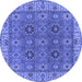 Round Machine Washable Oriental Blue Industrial Rug, wshurb2483blu