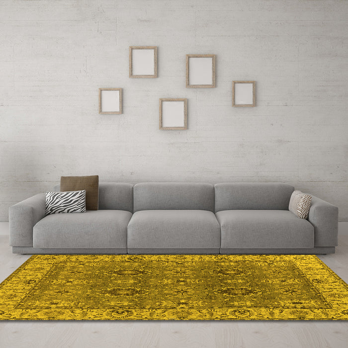 Machine Washable Oriental Yellow Industrial Rug in a Living Room, wshurb2483yw