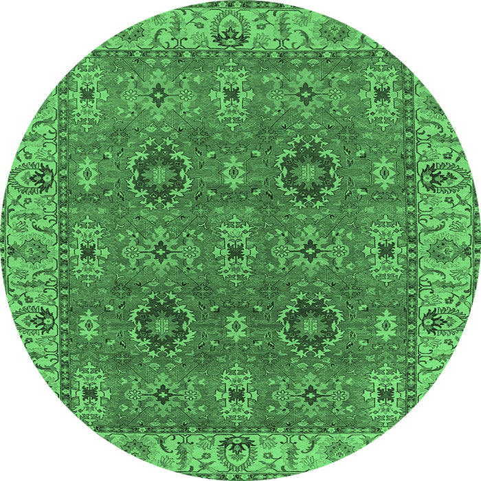 Round Machine Washable Oriental Emerald Green Industrial Area Rugs, wshurb2483emgrn