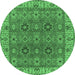 Round Machine Washable Oriental Emerald Green Industrial Area Rugs, wshurb2483emgrn