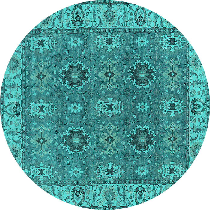 Round Machine Washable Oriental Turquoise Industrial Area Rugs, wshurb2483turq