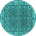 Round Machine Washable Oriental Turquoise Industrial Area Rugs, wshurb2483turq