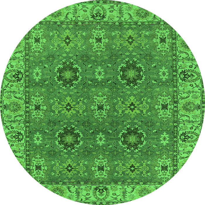 Round Machine Washable Oriental Green Industrial Area Rugs, wshurb2483grn