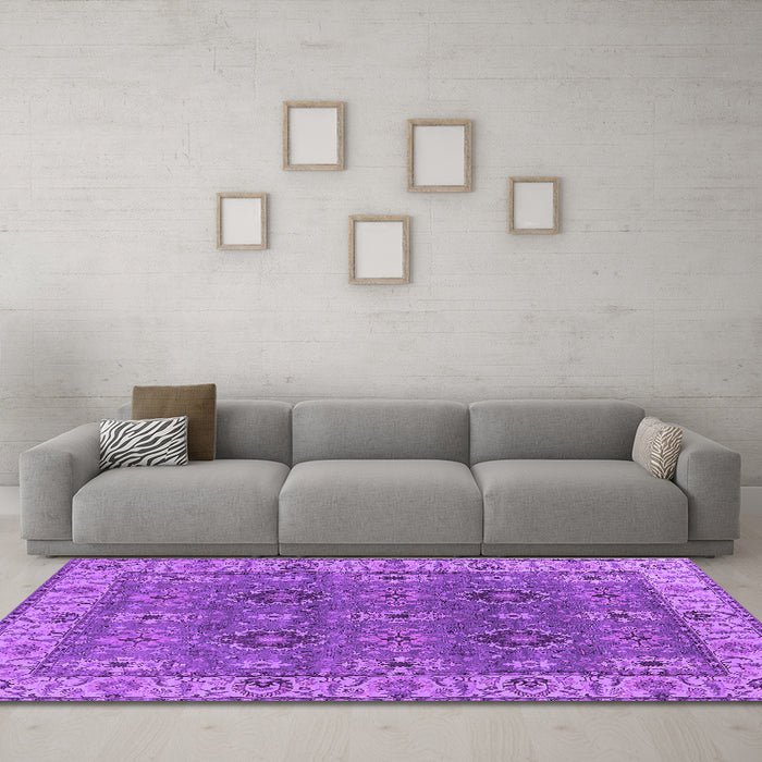 Machine Washable Oriental Purple Industrial Area Rugs in a Living Room, wshurb2483pur