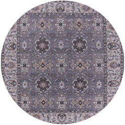 Round Machine Washable Industrial Modern Carbon Gray Rug, wshurb2483