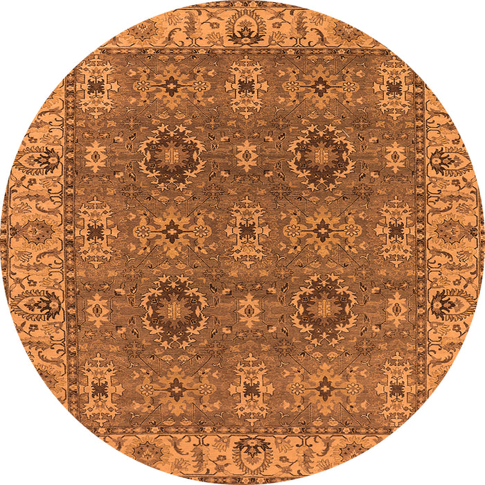 Round Machine Washable Oriental Orange Industrial Area Rugs, wshurb2483org