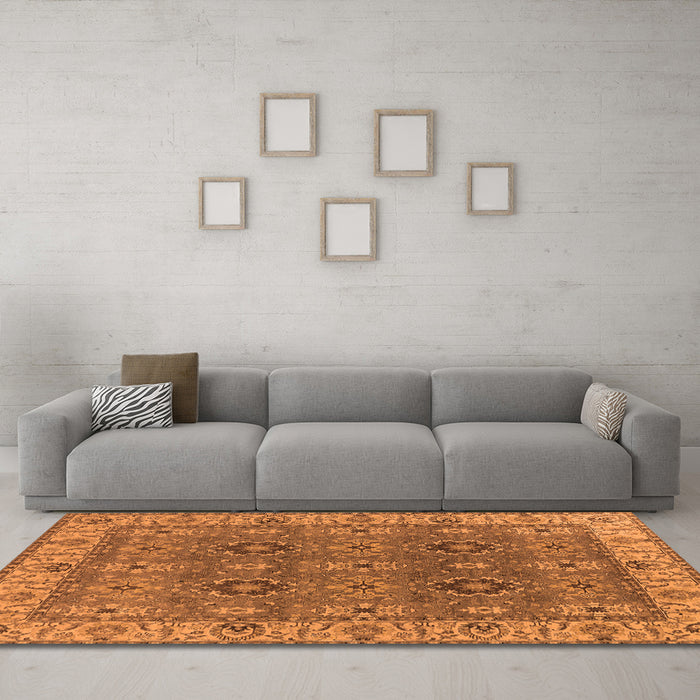 Machine Washable Oriental Orange Industrial Area Rugs in a Living Room, wshurb2483org