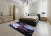 Mid-Century Modern Deep Purple Oriental Rug in a Bedroom, urb2484