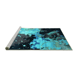 Sideview of Machine Washable Oriental Turquoise Industrial Area Rugs, wshurb2484turq
