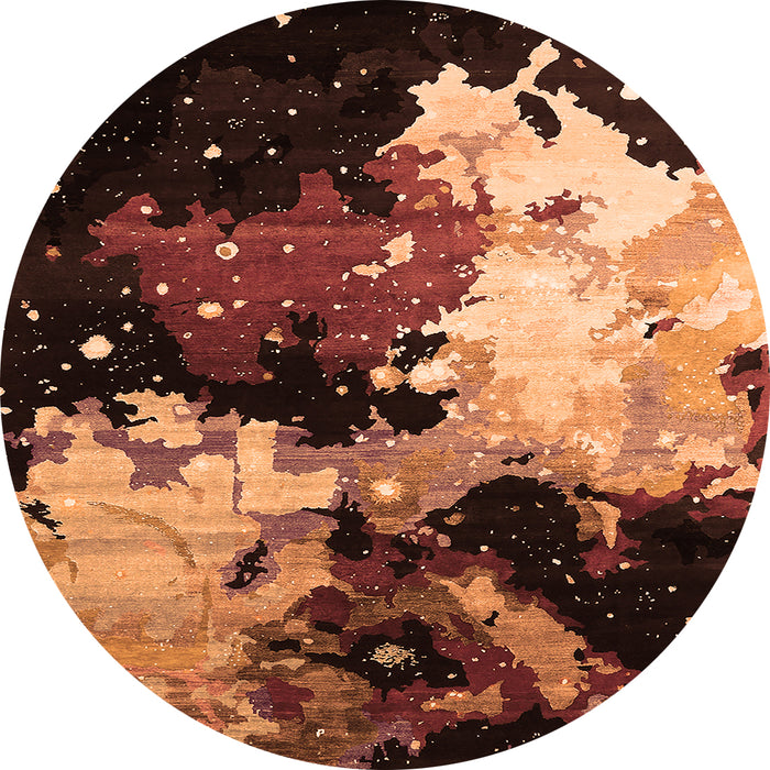 Round Machine Washable Oriental Orange Industrial Area Rugs, wshurb2484org