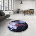 Round Mid-Century Modern Deep Purple Oriental Rug in a Office, urb2484