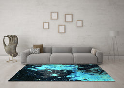 Machine Washable Oriental Turquoise Industrial Area Rugs in a Living Room,, wshurb2485turq