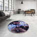 Round Mid-Century Modern Deep Purple Oriental Rug in a Office, urb2485