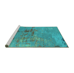 Sideview of Machine Washable Oriental Turquoise Industrial Area Rugs, wshurb2486turq
