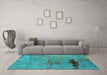 Machine Washable Oriental Turquoise Industrial Area Rugs in a Living Room,, wshurb2486turq