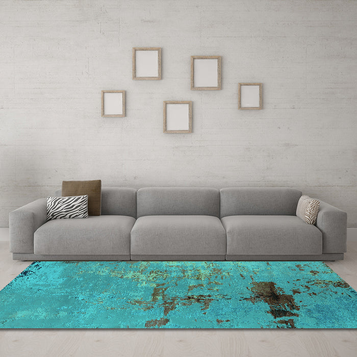 Machine Washable Oriental Turquoise Industrial Area Rugs in a Living Room,, wshurb2486turq