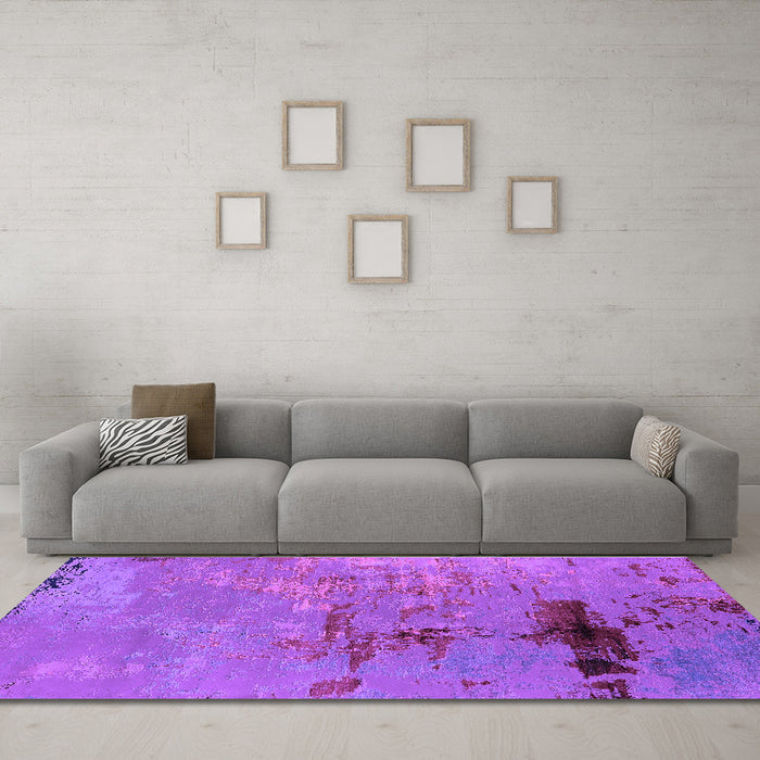 Machine Washable Oriental Purple Industrial Area Rugs in a Living Room, wshurb2486pur