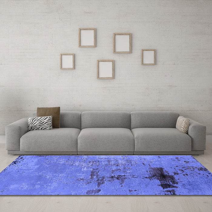 Machine Washable Oriental Blue Industrial Rug in a Living Room, wshurb2486blu