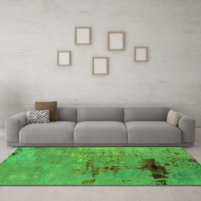 Machine Washable Oriental Green Industrial Area Rugs in a Living Room,, wshurb2486grn