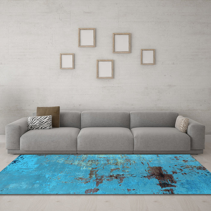 Machine Washable Oriental Light Blue Industrial Rug in a Living Room, wshurb2486lblu