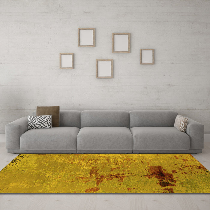 Machine Washable Oriental Yellow Industrial Rug in a Living Room, wshurb2486yw