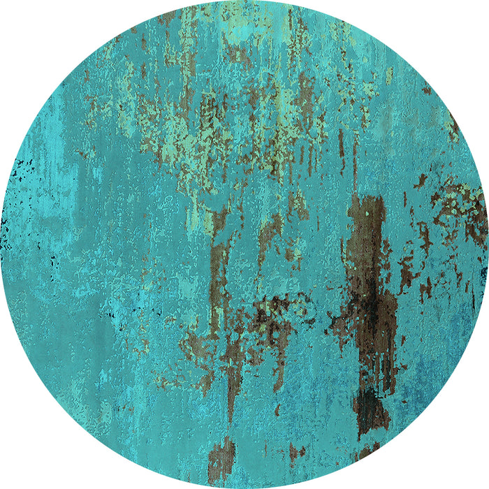 Round Oriental Turquoise Industrial Rug, urb2486turq