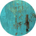 Round Oriental Turquoise Industrial Rug, urb2486turq