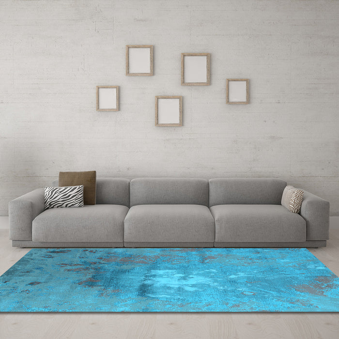 Machine Washable Oriental Light Blue Industrial Rug in a Living Room, wshurb2487lblu