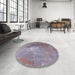 Round Mid-Century Modern Rose Purple Oriental Rug in a Office, urb2487