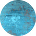 Round Oriental Light Blue Industrial Rug, urb2487lblu