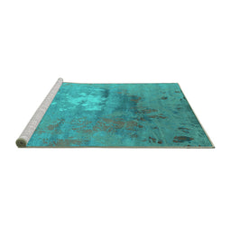 Sideview of Machine Washable Oriental Turquoise Industrial Area Rugs, wshurb2487turq
