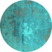 Round Oriental Turquoise Industrial Rug, urb2487turq