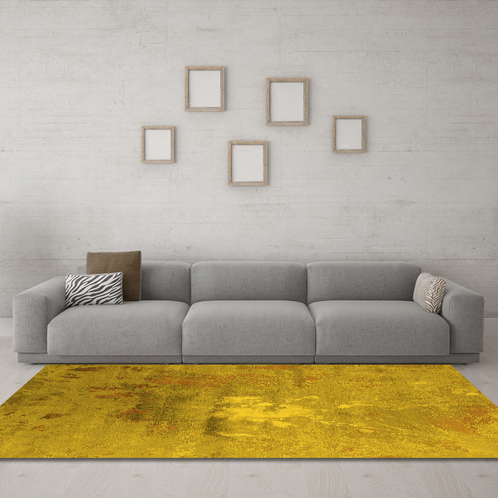 Machine Washable Oriental Yellow Industrial Rug in a Living Room, wshurb2487yw