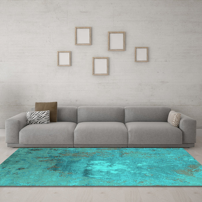 Machine Washable Oriental Turquoise Industrial Area Rugs in a Living Room,, wshurb2487turq
