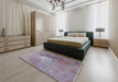 Mid-Century Modern Rose Purple Oriental Rug in a Bedroom, urb2487