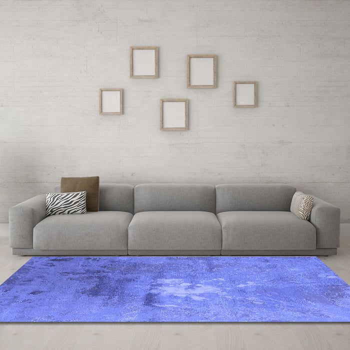 Machine Washable Oriental Blue Industrial Rug in a Living Room, wshurb2487blu