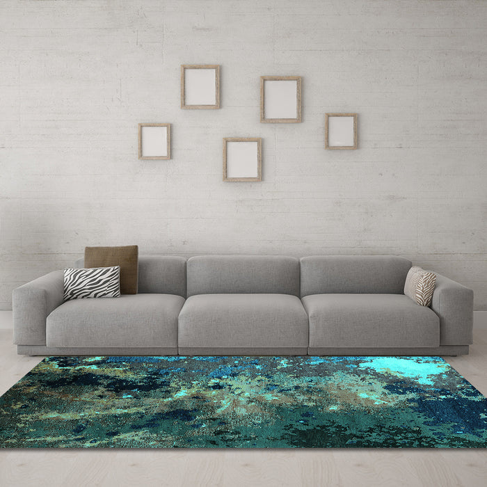 Machine Washable Oriental Turquoise Industrial Area Rugs in a Living Room,, wshurb2488turq
