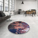 Round Mid-Century Modern Rose Purple Oriental Rug in a Office, urb2488