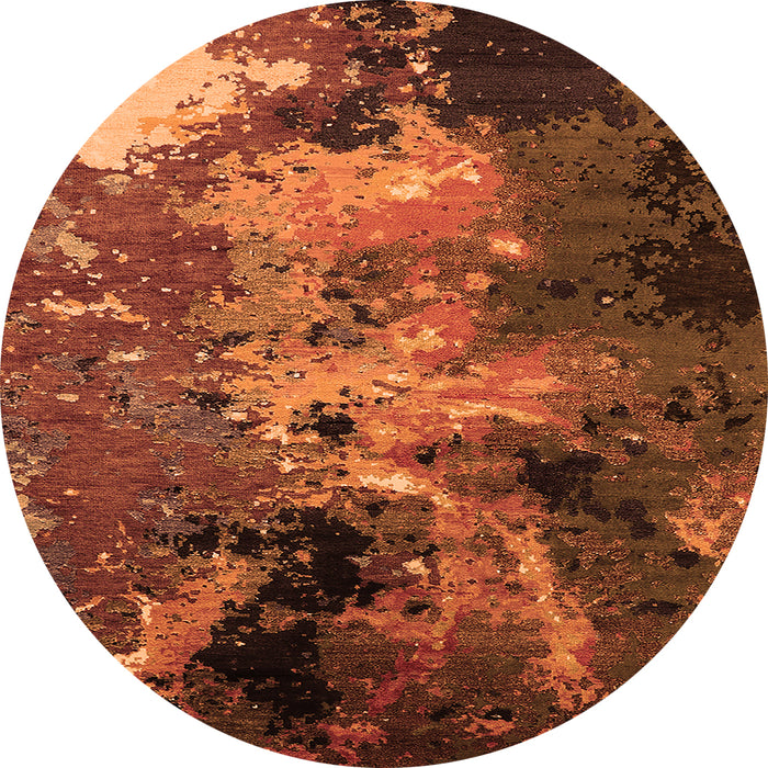 Round Machine Washable Oriental Orange Industrial Area Rugs, wshurb2488org