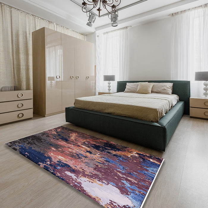 Mid-Century Modern Rose Purple Oriental Rug in a Bedroom, urb2488
