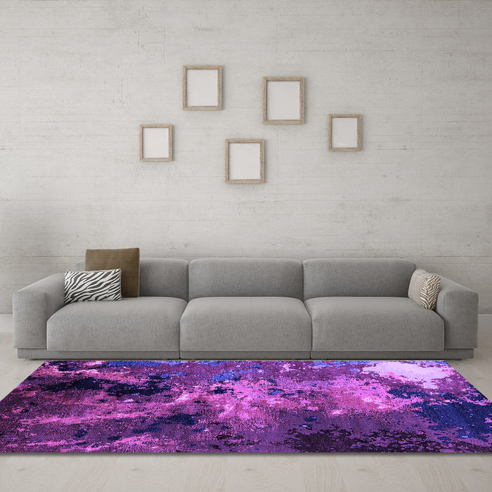 Machine Washable Oriental Purple Industrial Area Rugs in a Living Room, wshurb2488pur