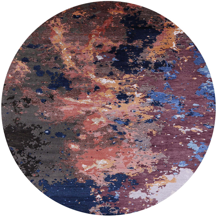 Round Machine Washable Industrial Modern Rose Dust Purple Rug, wshurb2488