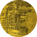 Round Oriental Yellow Industrial Rug, urb2489yw