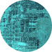 Round Oriental Turquoise Industrial Rug, urb2489turq