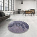 Round Mid-Century Modern Purple Navy Blue Oriental Rug in a Office, urb2489