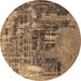 Round Oriental Brown Industrial Rug, urb2489brn