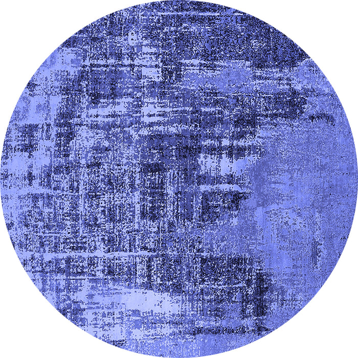 Round Machine Washable Oriental Blue Industrial Rug, wshurb2489blu