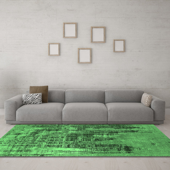 Machine Washable Oriental Emerald Green Industrial Area Rugs in a Living Room,, wshurb2489emgrn
