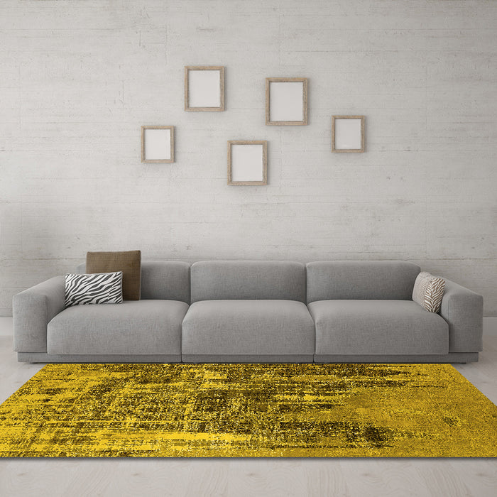 Machine Washable Oriental Yellow Industrial Rug in a Living Room, wshurb2489yw